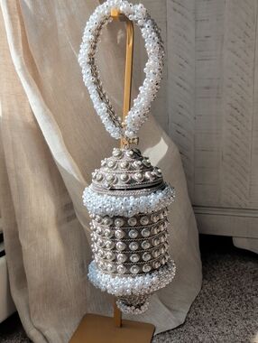 NWT RAMLA Cocktail Pearl Bag Shimmer Lantern Clutch Silver